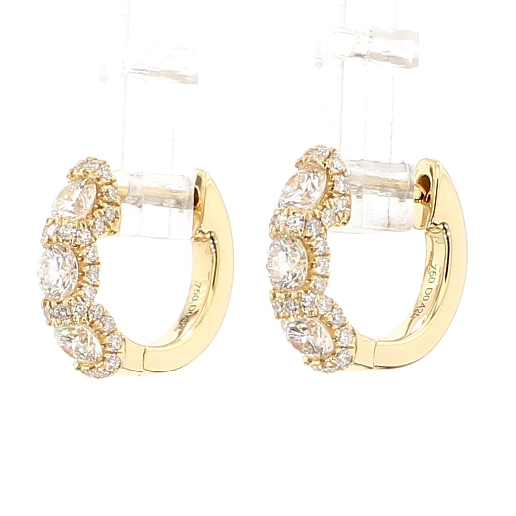 Natural White Round Diamond 0.85 Carat TW Gold Earrings