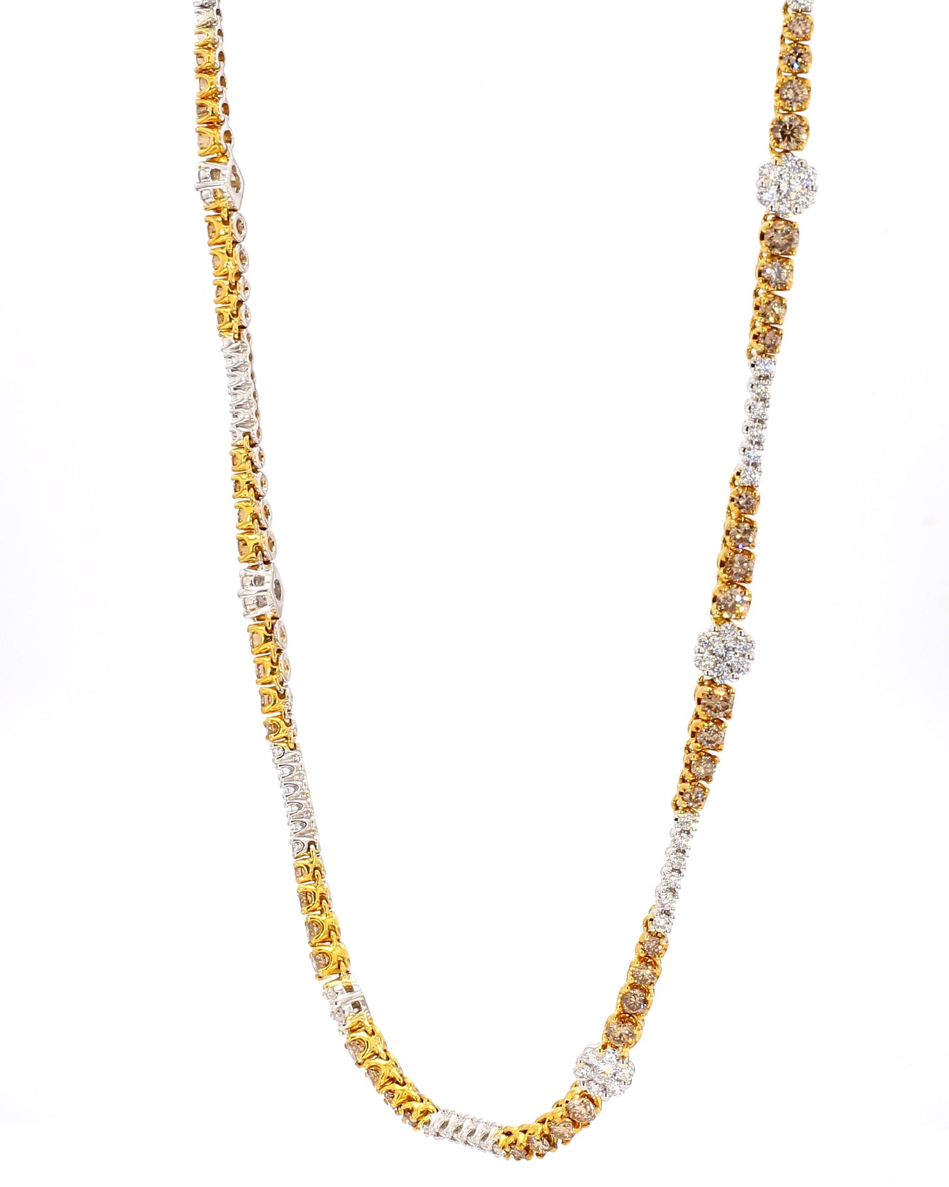 Natural Brown Round Diamond 8.18 Carat TW Gold Necklace