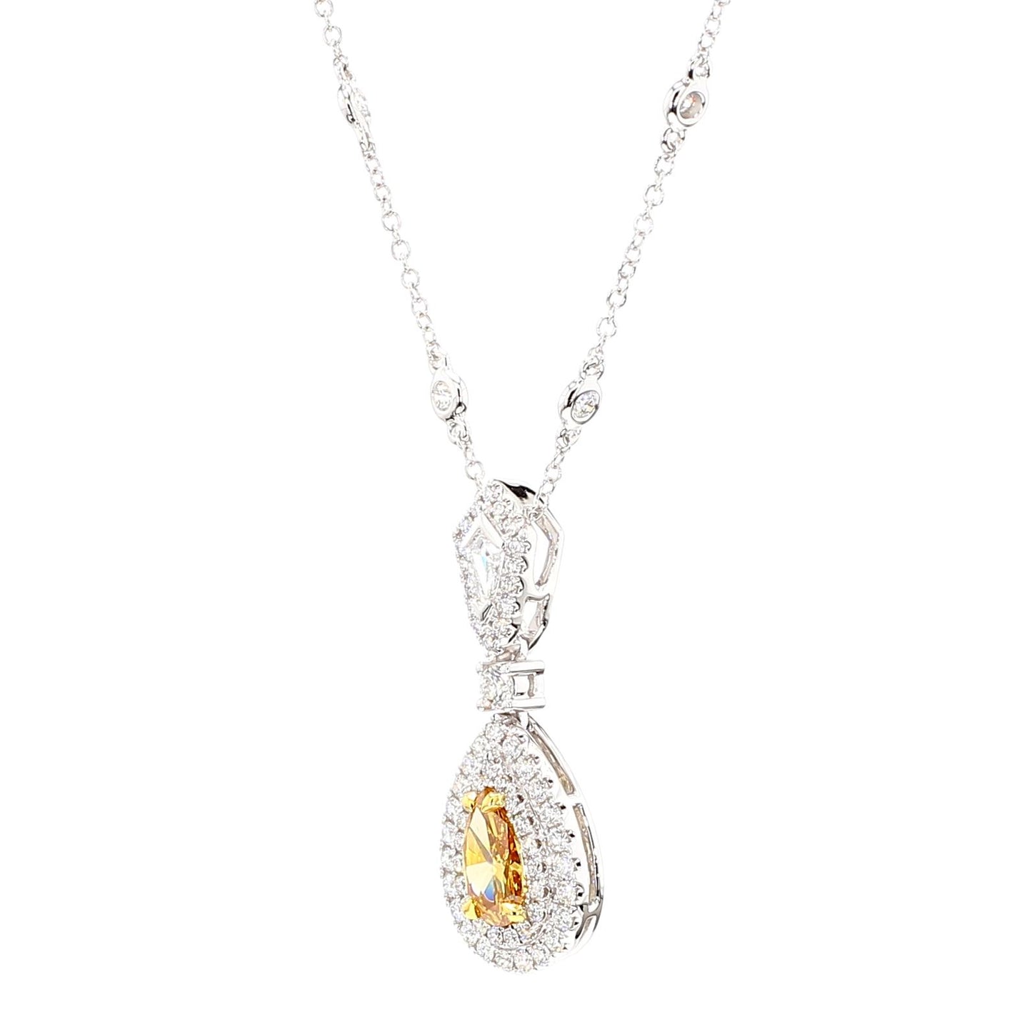 GIA Natural Fancy Vivid Yellow-Orange Pear Diamond 1.69 Carat TW Gold Necklace