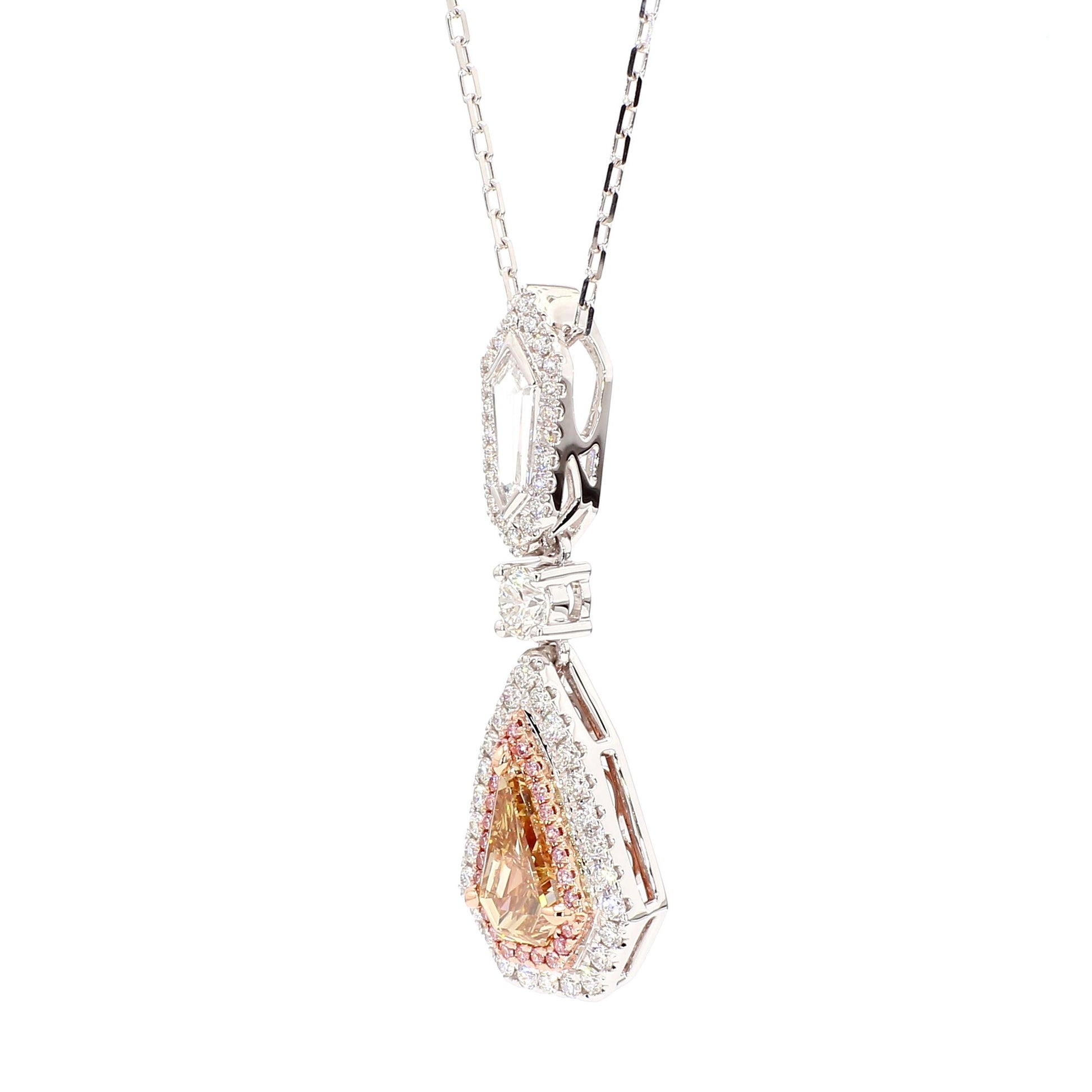 GIA Natural Fancy Brown-Yellow Shield Diamond 1.97 Carat TW Gold Necklace