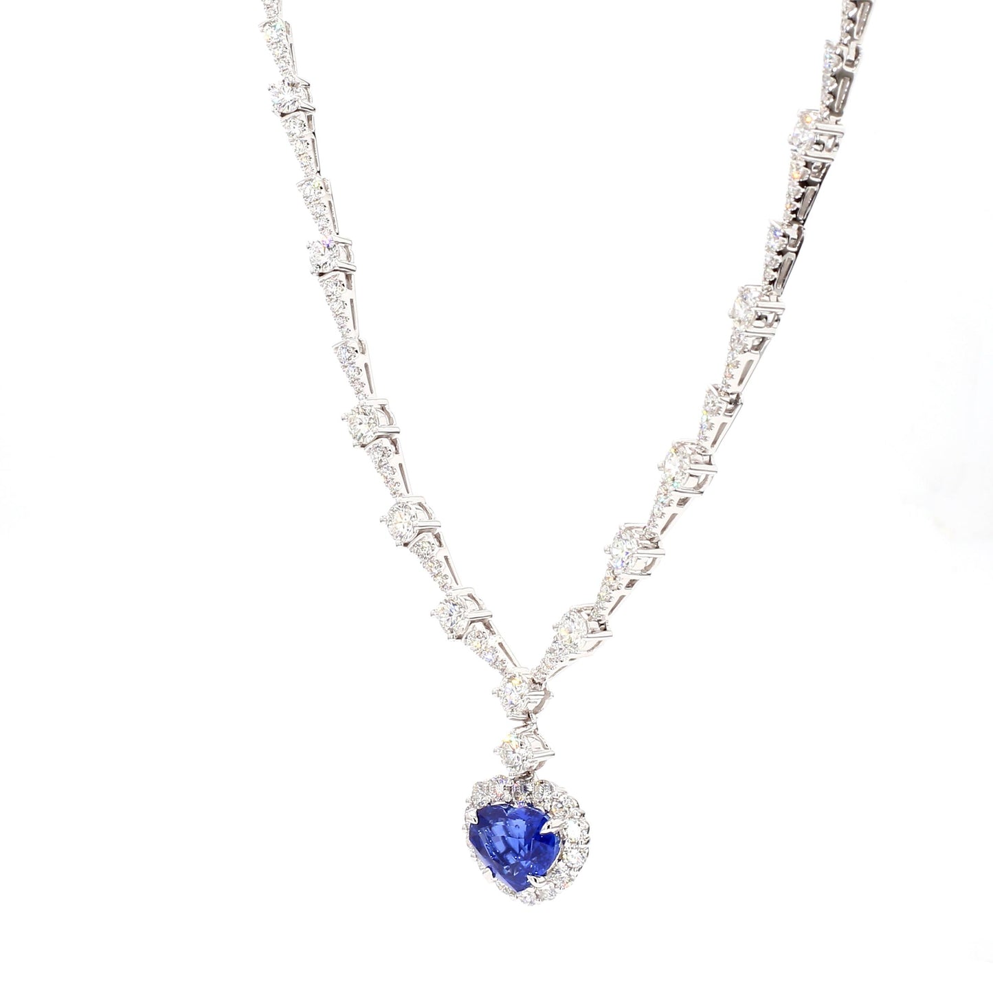 GIA Natural Blue Heart Sapphire and Diamond 11.82 Carat TW Gold Necklace