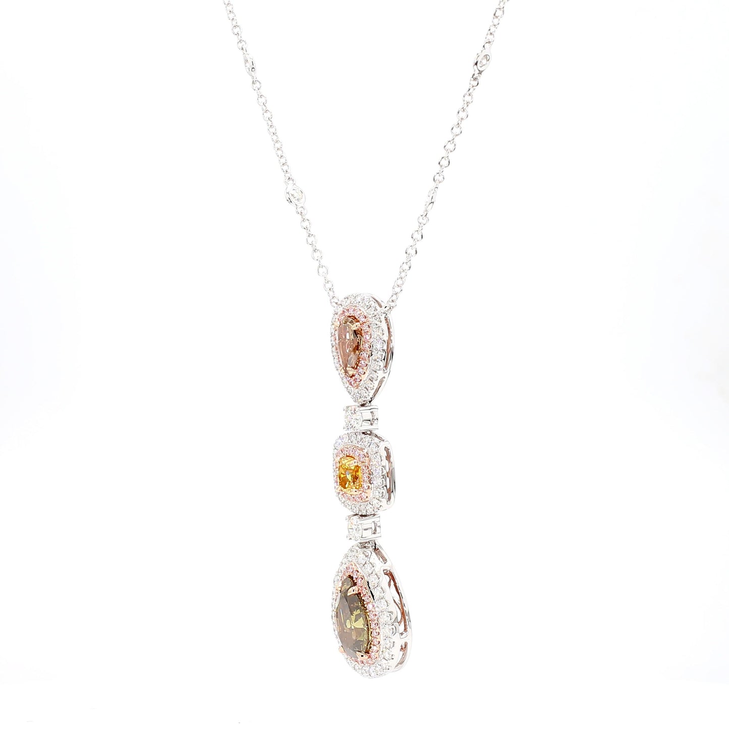 GIA Fancy Deep Brownish Greenish Yellow Pear Diamond 5.52 CTS Gold Necklace