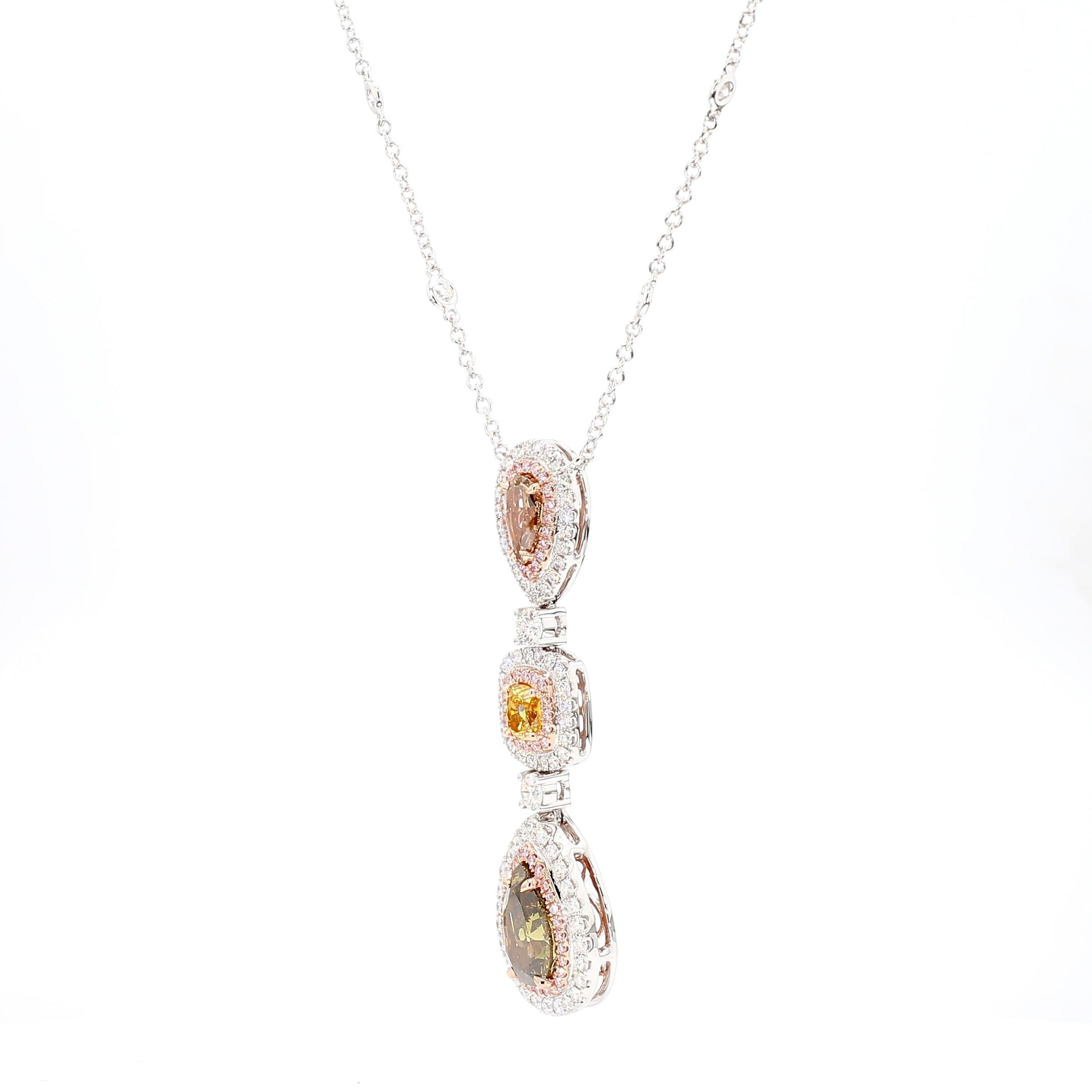 GIA Fancy Deep Brownish Greenish Yellow Pear Diamond 5.52 CTS Gold Necklace
