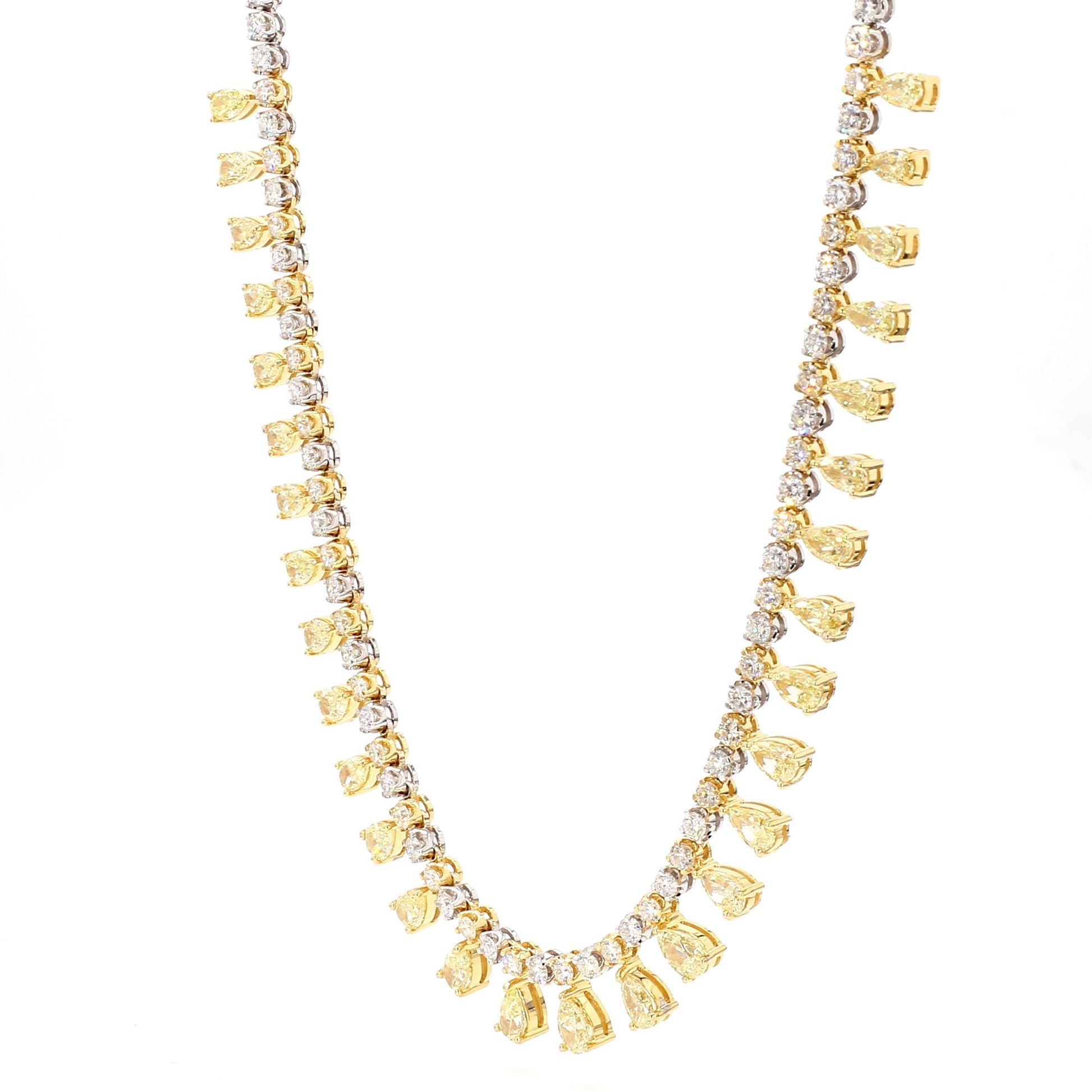 Natural Yellow Pear Diamond 12.05 Carat TW Gold Necklace