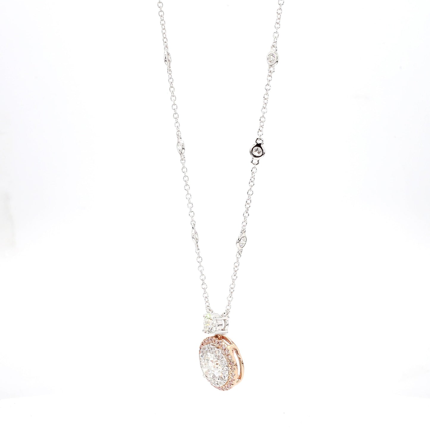 GIA Certified Natural White Round Diamond 1.81 Carat TW Gold Necklace