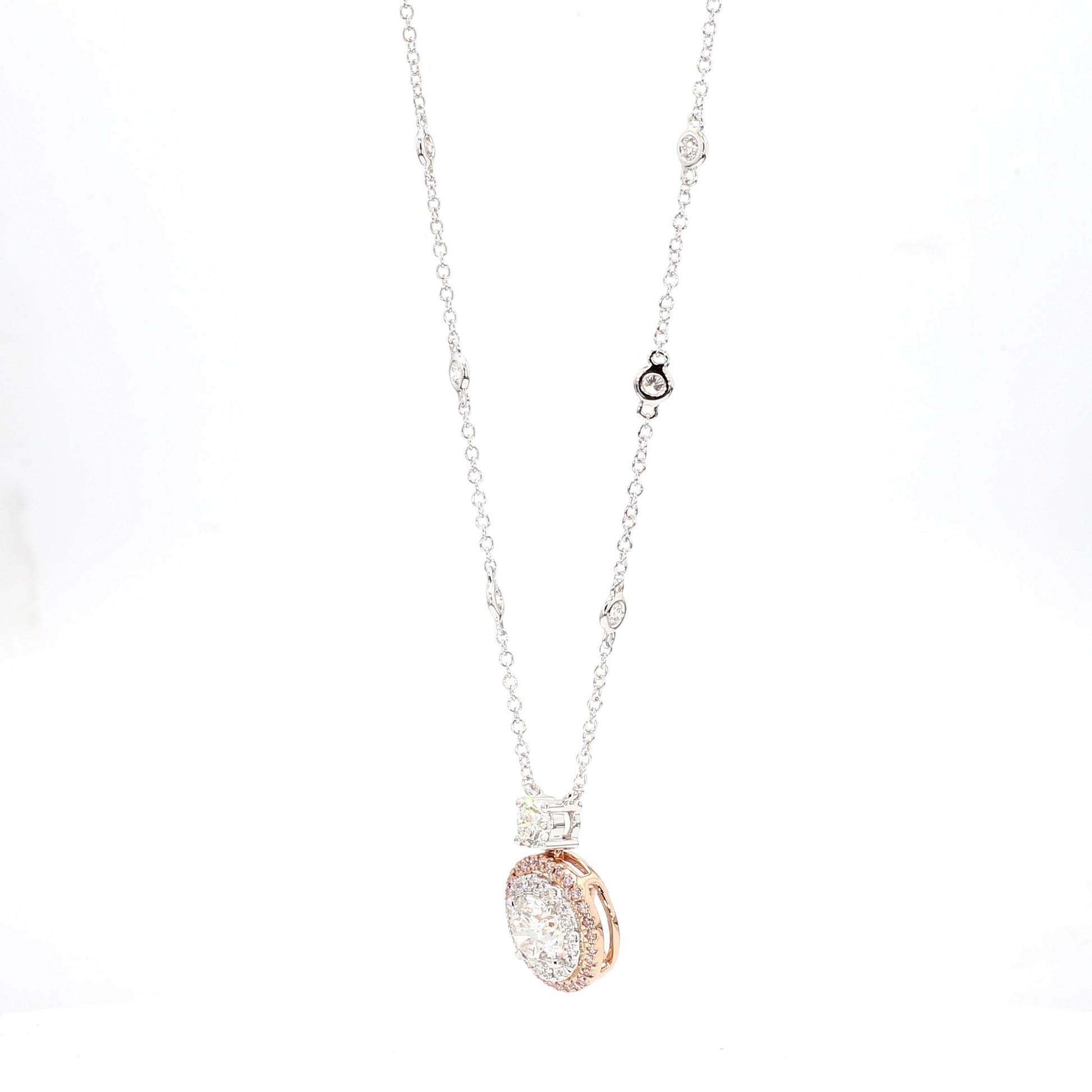 GIA Certified Natural White Round Diamond 1.81 Carat TW Gold Necklace