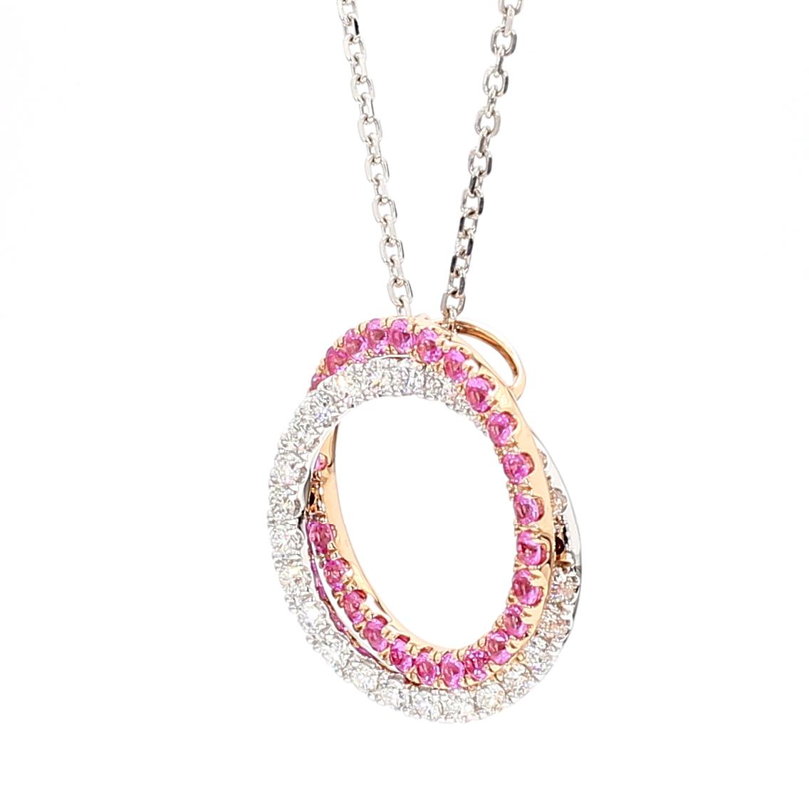 Natural Pink Round Sapphire and Diamond 1.41 Carat TW Gold Pendant
