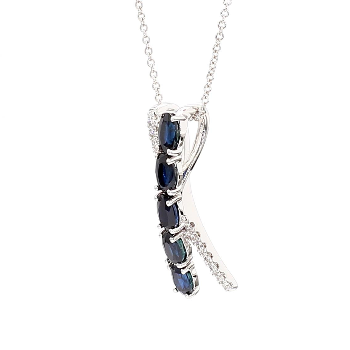 Natural Blue Oval Sapphire and Diamond 1.74 Carat TW Gold Pendant