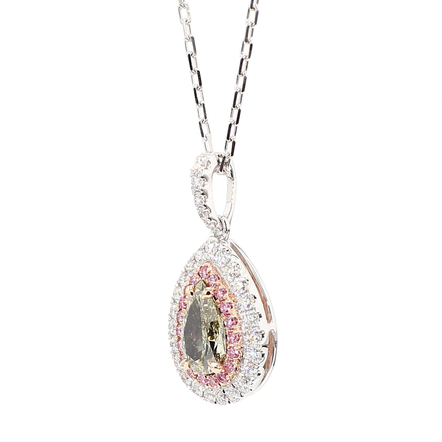GIA Natural Fancy Grayish Yellowish Green Pear Diamond 1.20 Carat Gold Pendant