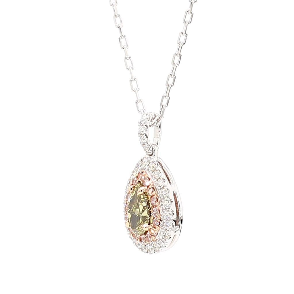 GIA Natural Fancy Brownish Greenish Yellow Pear Diamond 1.06 Carat Gold Pendant