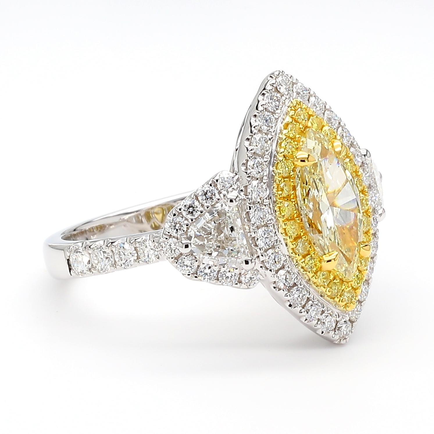 GIA Certified Natural Light Yellow Marquise Diamond 2.19 Carat TW Gold Ring
