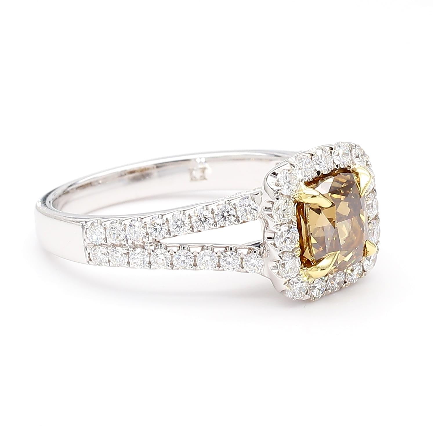 GIA Natural Fancy Dark Yellowish Brown Cushion Diamond 2.05 Carat Platinum Ring