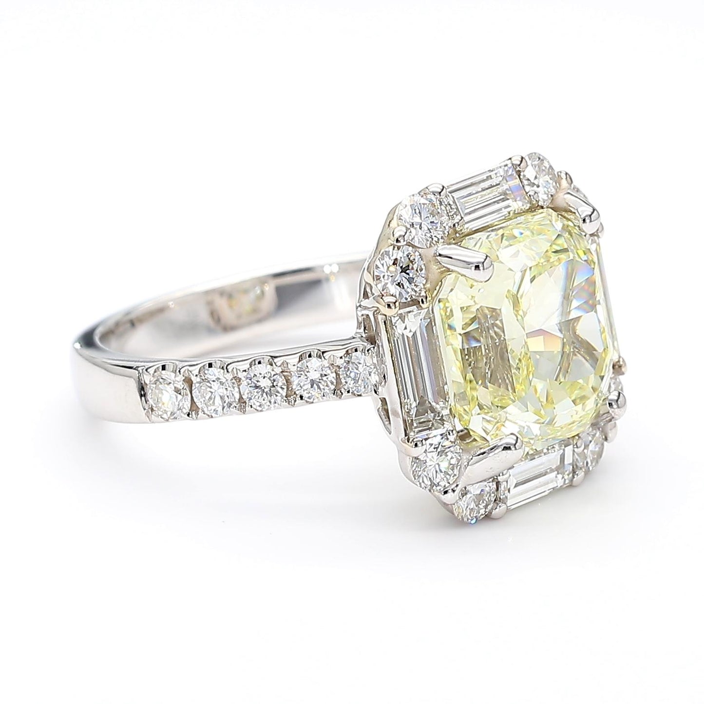 GIA Certified Natural Light Yellow Radiant Diamond 5.11 Carat TW Gold Ring