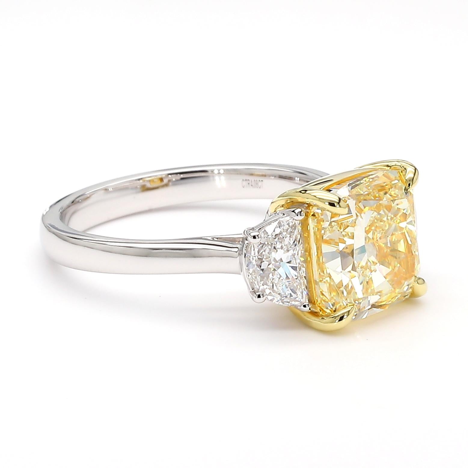 GIA Certified Natural Light Yellow Cushion Diamond 4.72 Carat TW Gold Ring
