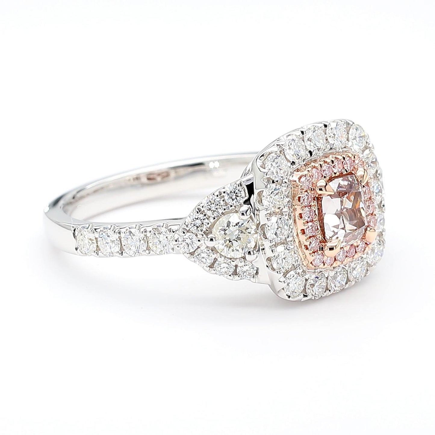 GIA Natural Fancy Pinkish Brown Cushion Diamond 1.42 Carat TW Gold Ring
