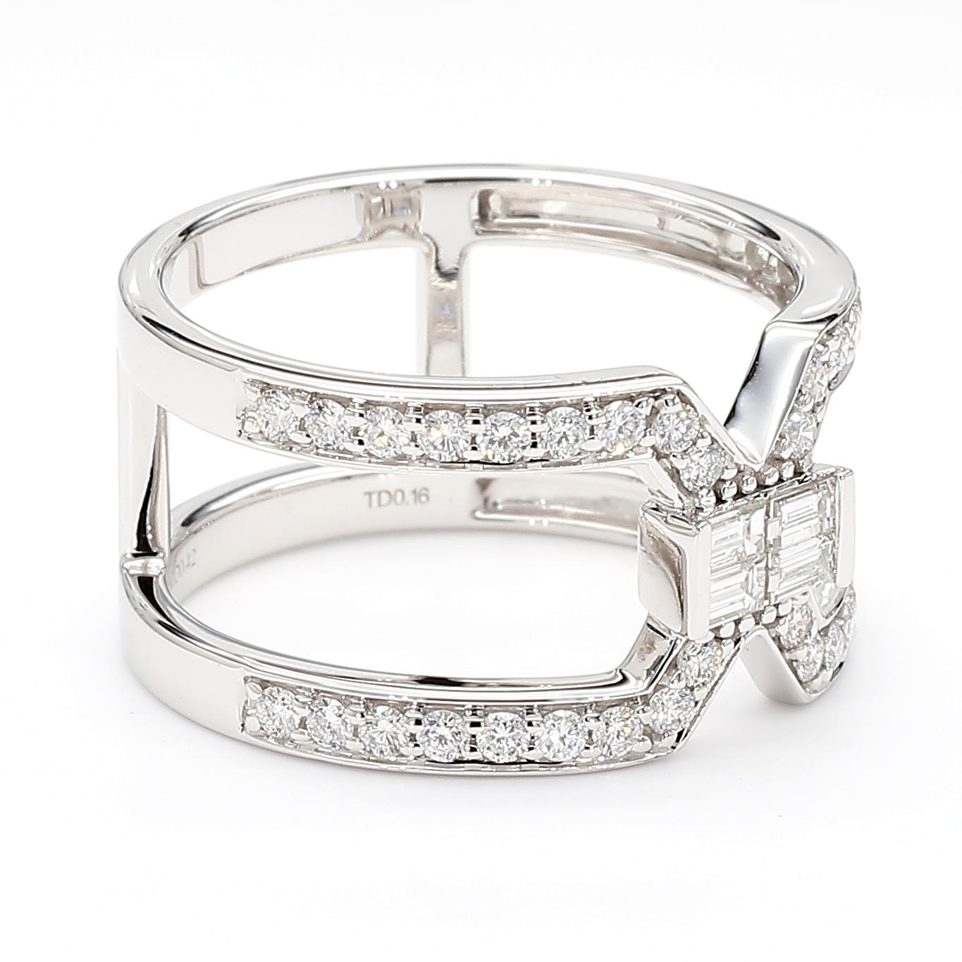 Natural White Baguette Diamond 0.58 Carat TW Gold Ring