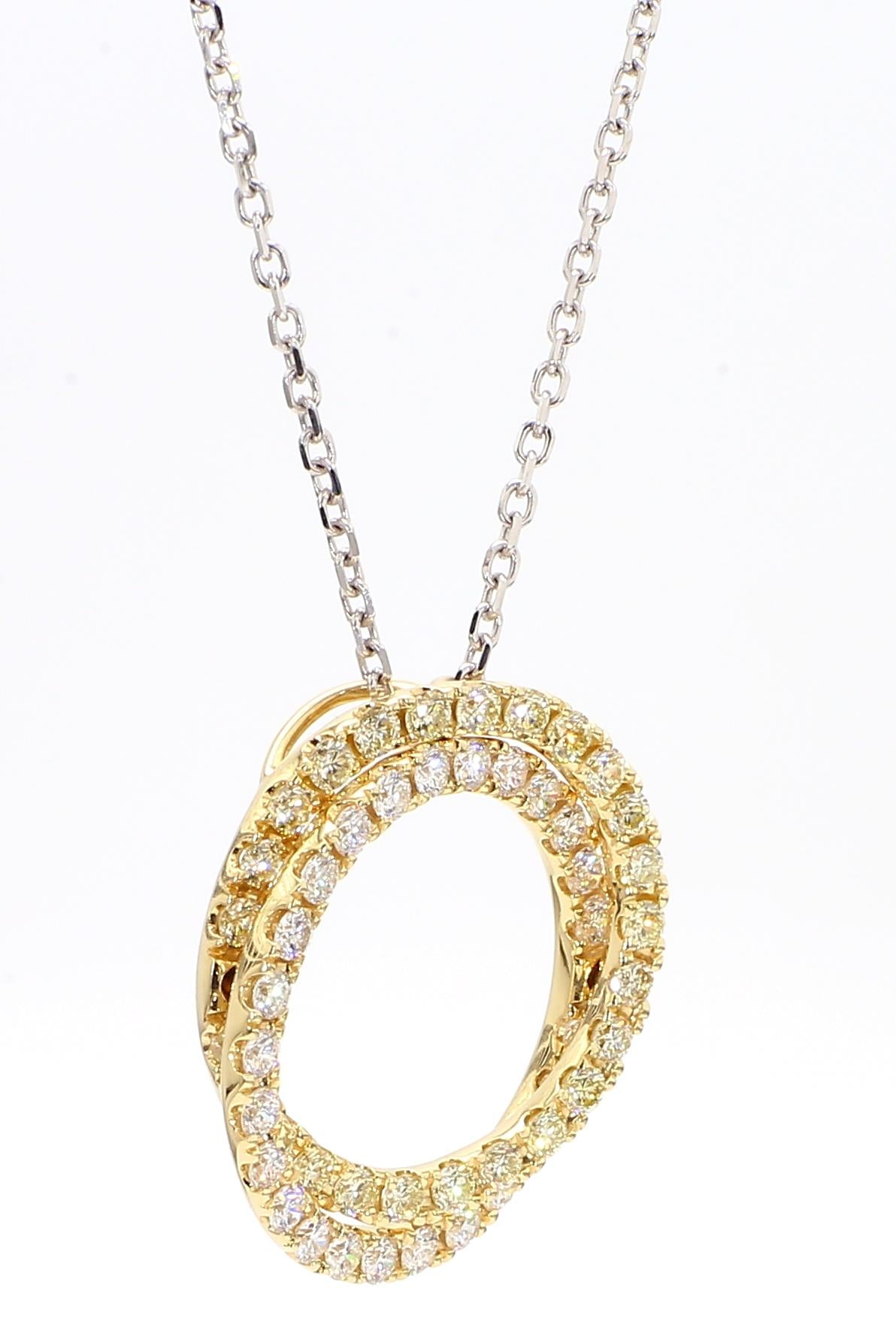 Natural Yellow Round and White Diamond 1.20 Carat TW Gold Drop Pendant