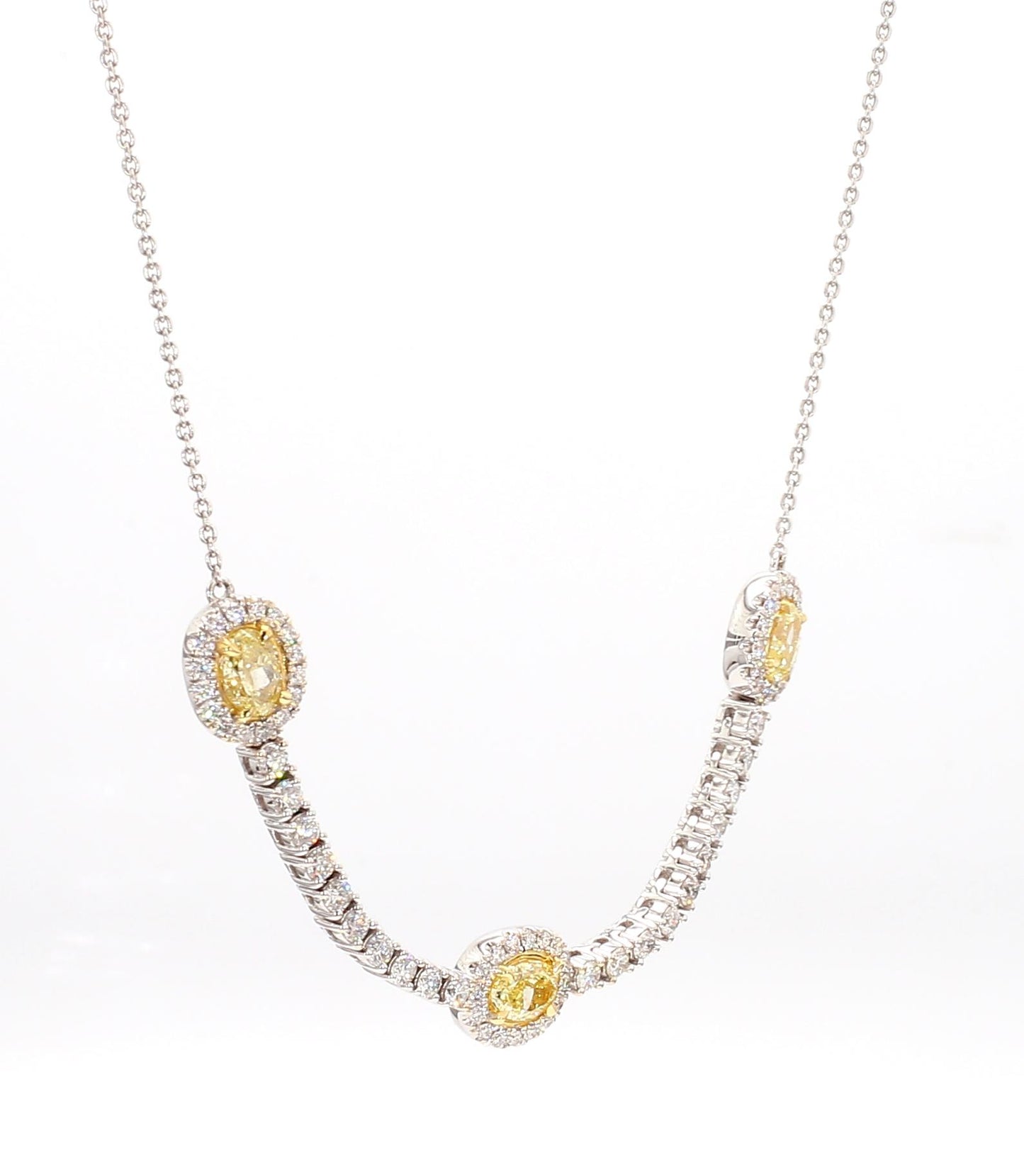Natural Yellow Oval and White Diamond 2.30 Carat TW Gold Drop Necklace