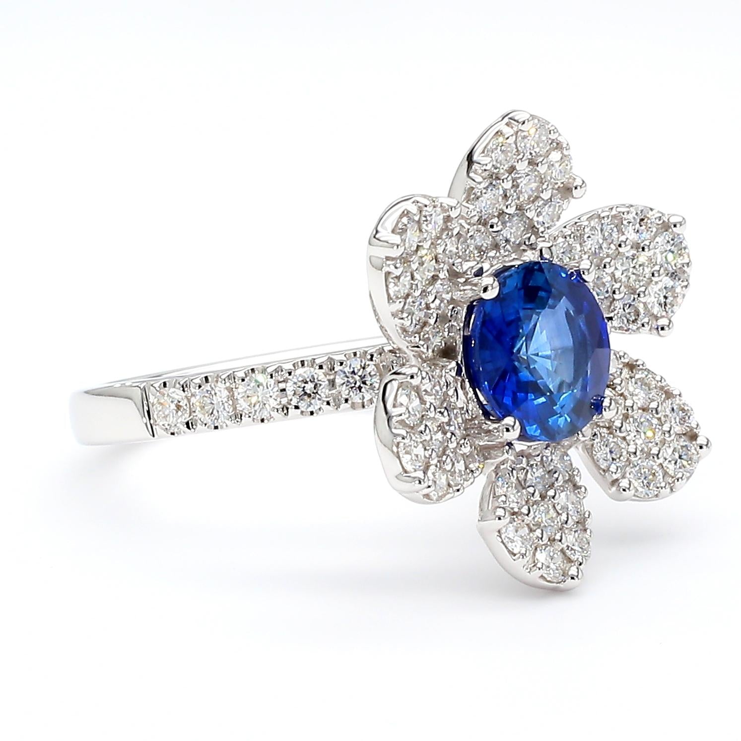 Natural Blue Round Sapphire and White Diamond 2.25 Carat TW Gold Cocktail Ring