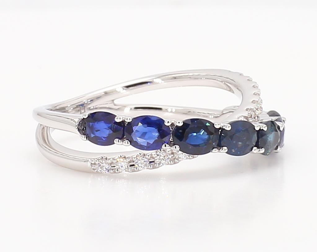 Natural Blue Oval Sapphire and White Diamond 1.39 Carat TW Gold Cocktail Band