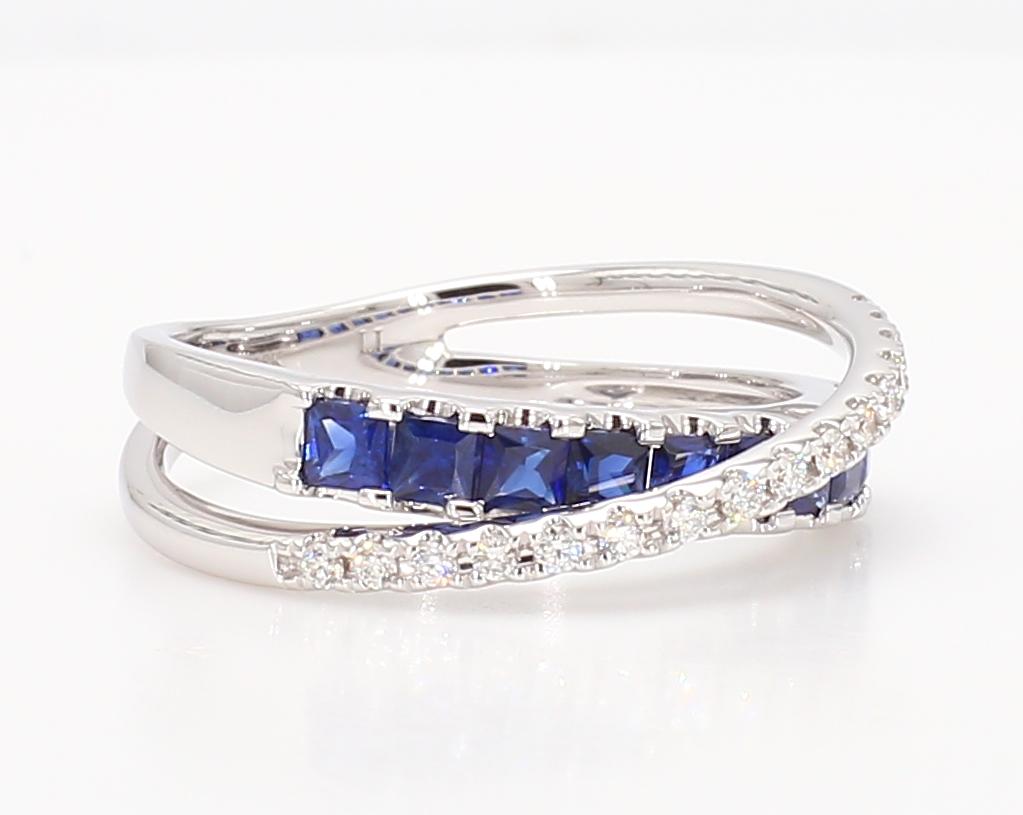 Natural Blue Princess Sapphire and Diamond 0.81 Carat TW Gold Cocktail Band