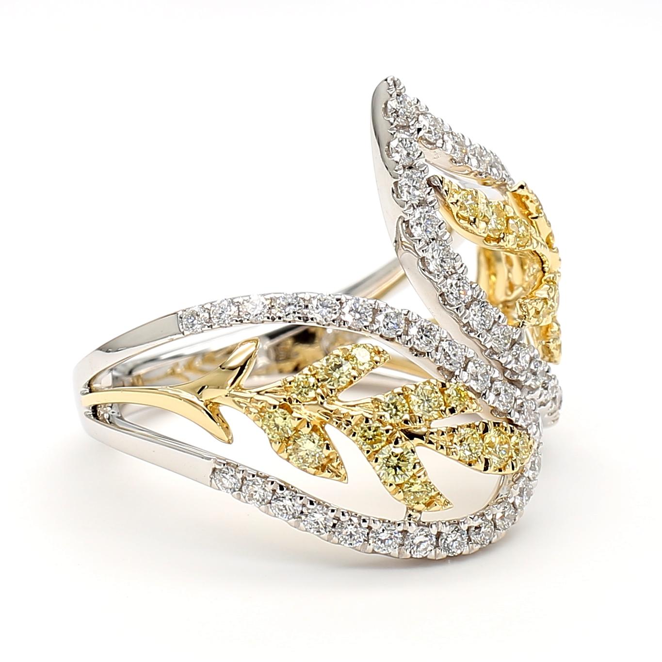 Natural Yellow Round Diamond 0.90 Carat TW Gold Cocktail Ring