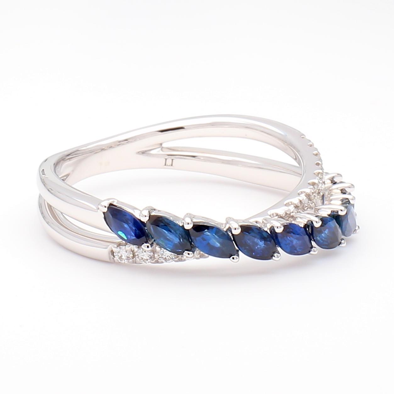 Natural Blue Marquise Sapphire and Diamond 0.94 Carat TW Gold Cocktail Band