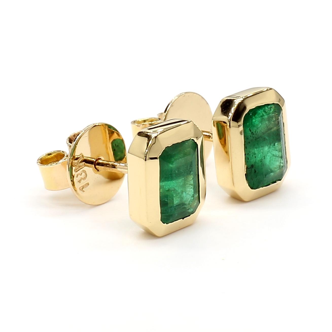 Natural Emerald 2.07 Carat TW Gold Stud Earrings