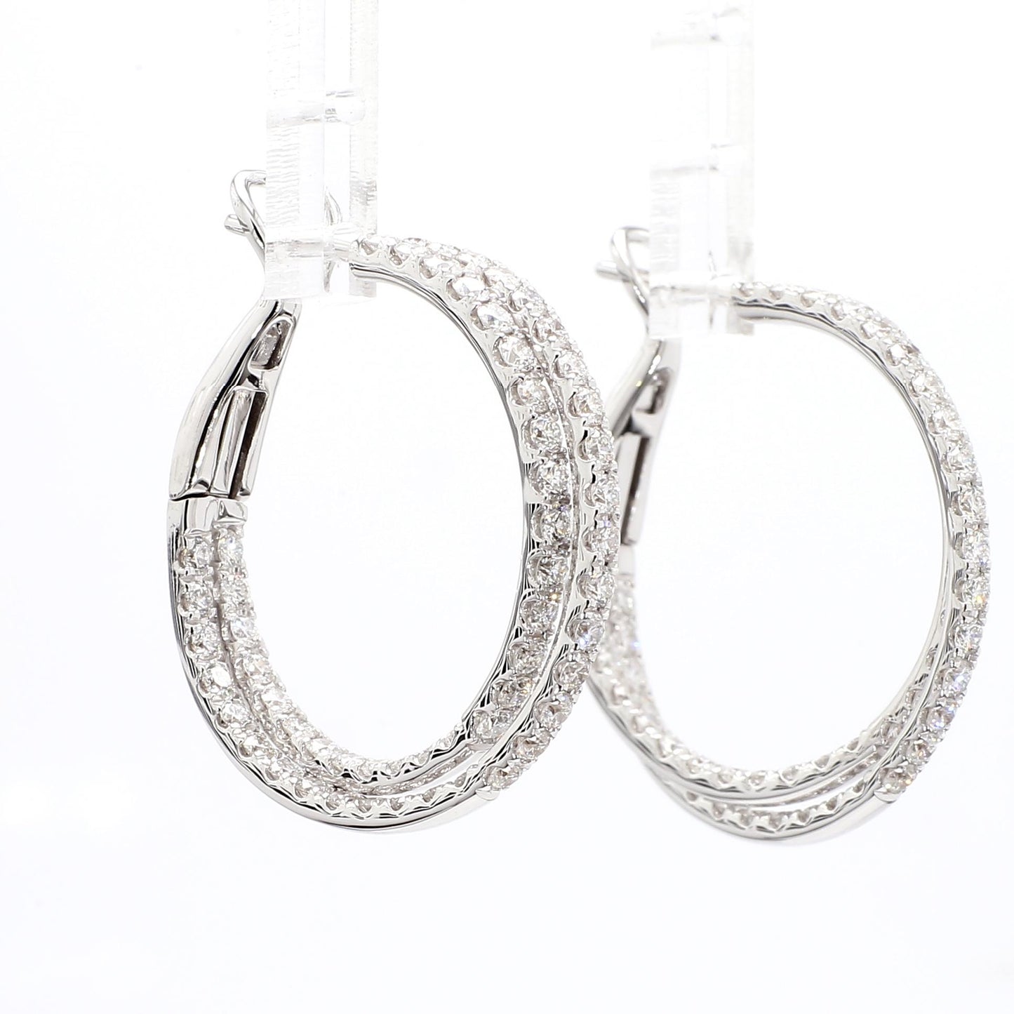 Natural White Round Diamond 2.61 Carat TW White Gold Hoop Earrings