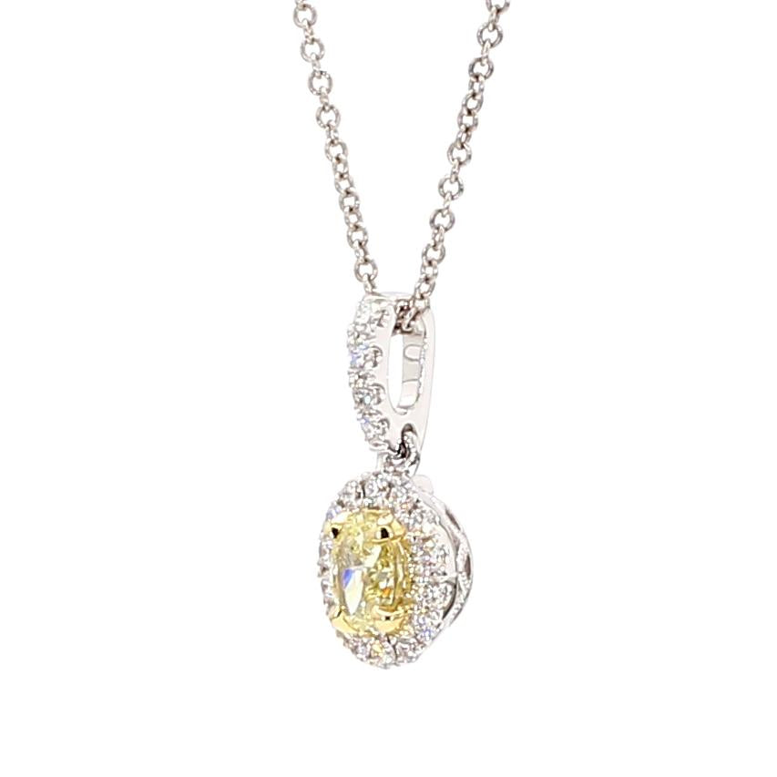 Natural Yellow Oval Diamond 0.48 Carat TW Gold Drop Pendant