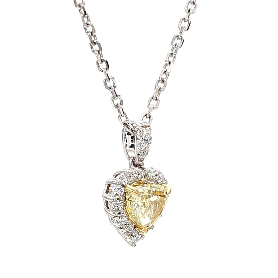 Natural Yellow Heart Diamond 0.90 Carat TW Gold Heart Pendant