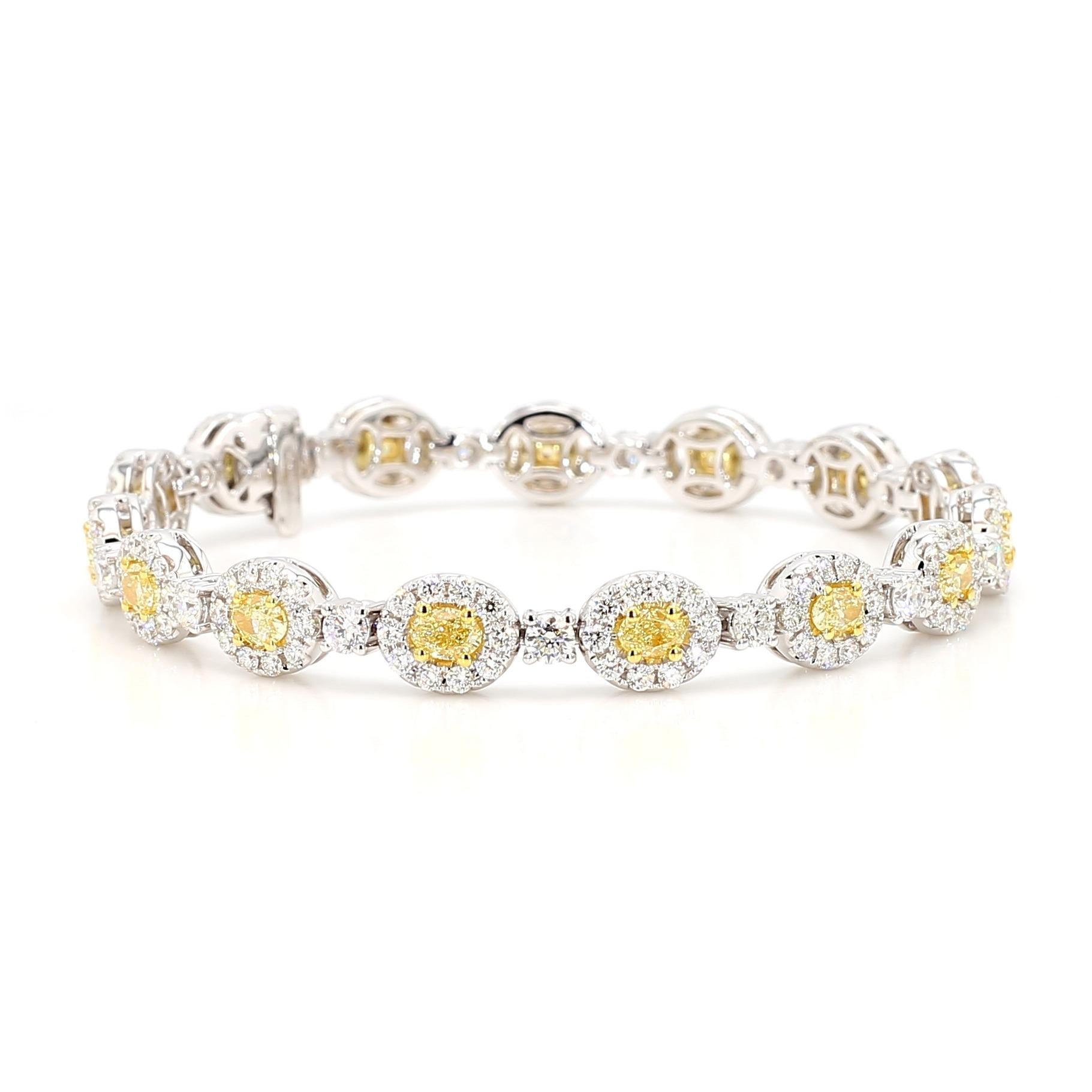 Natural Yellow Oval Diamond 7.36 Carat TW Gold Bracelet