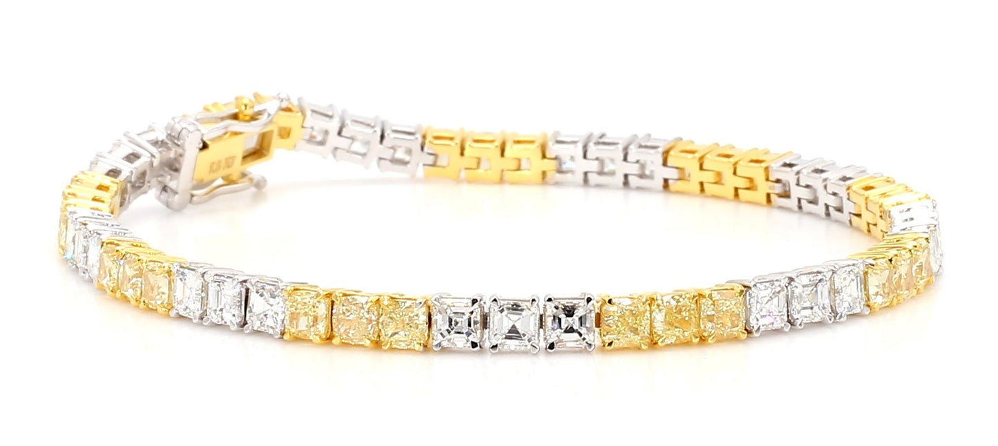 Natural Yellow Cushion Diamond 9.19 Carat TW Gold Bracelet