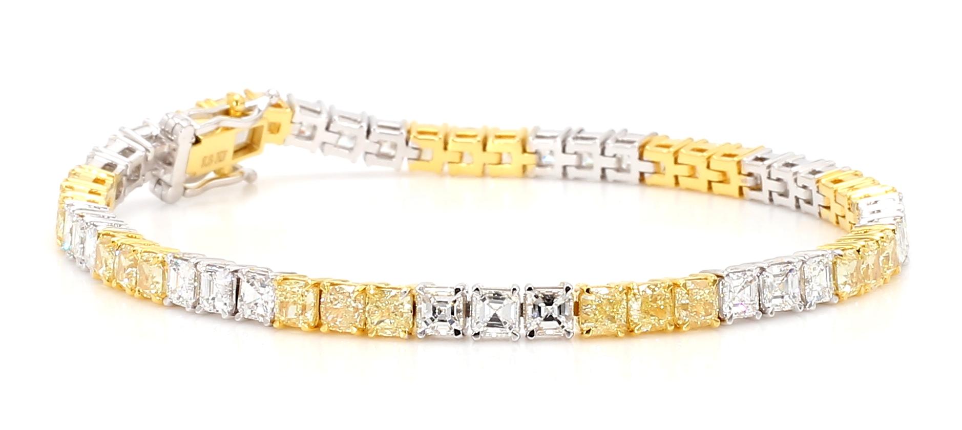 Natural Yellow Cushion Diamond 9.19 Carat TW Gold Bracelet