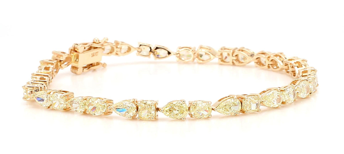 Natural Yellow Pear Diamond 9.03 Carat TW Gold Bracelet