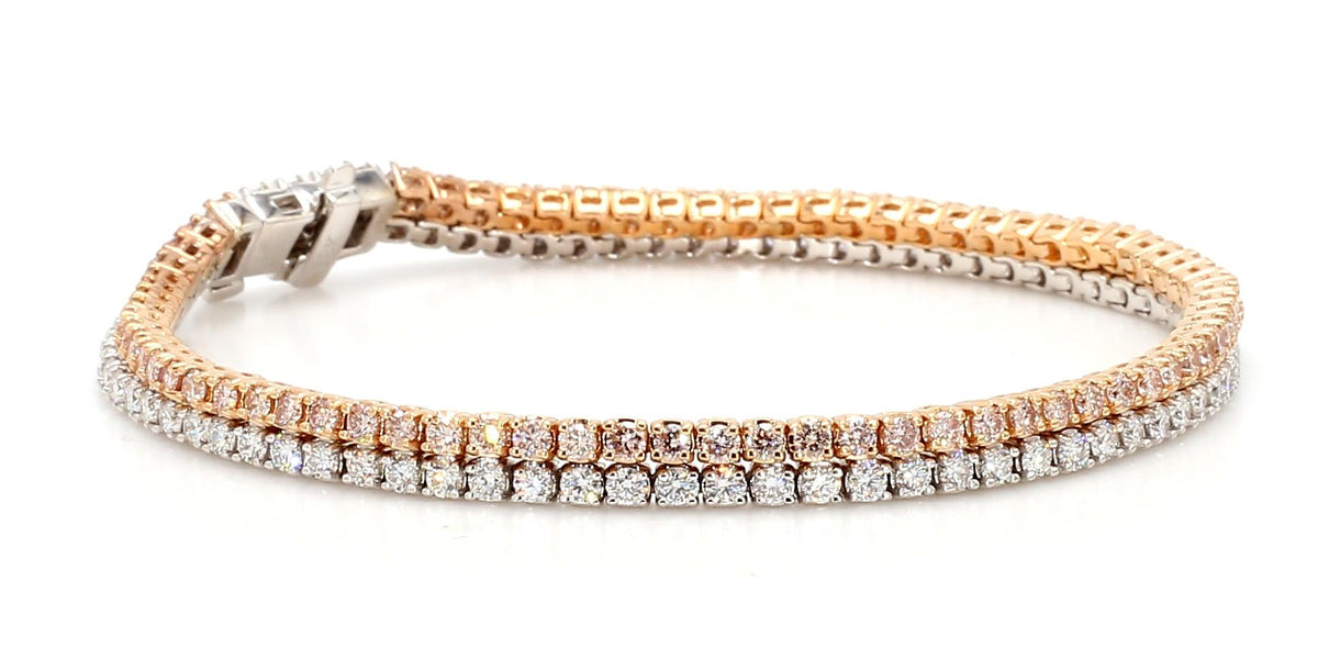 Natural Pink Round Diamond 4.23 Carat TW Gold Bracelet