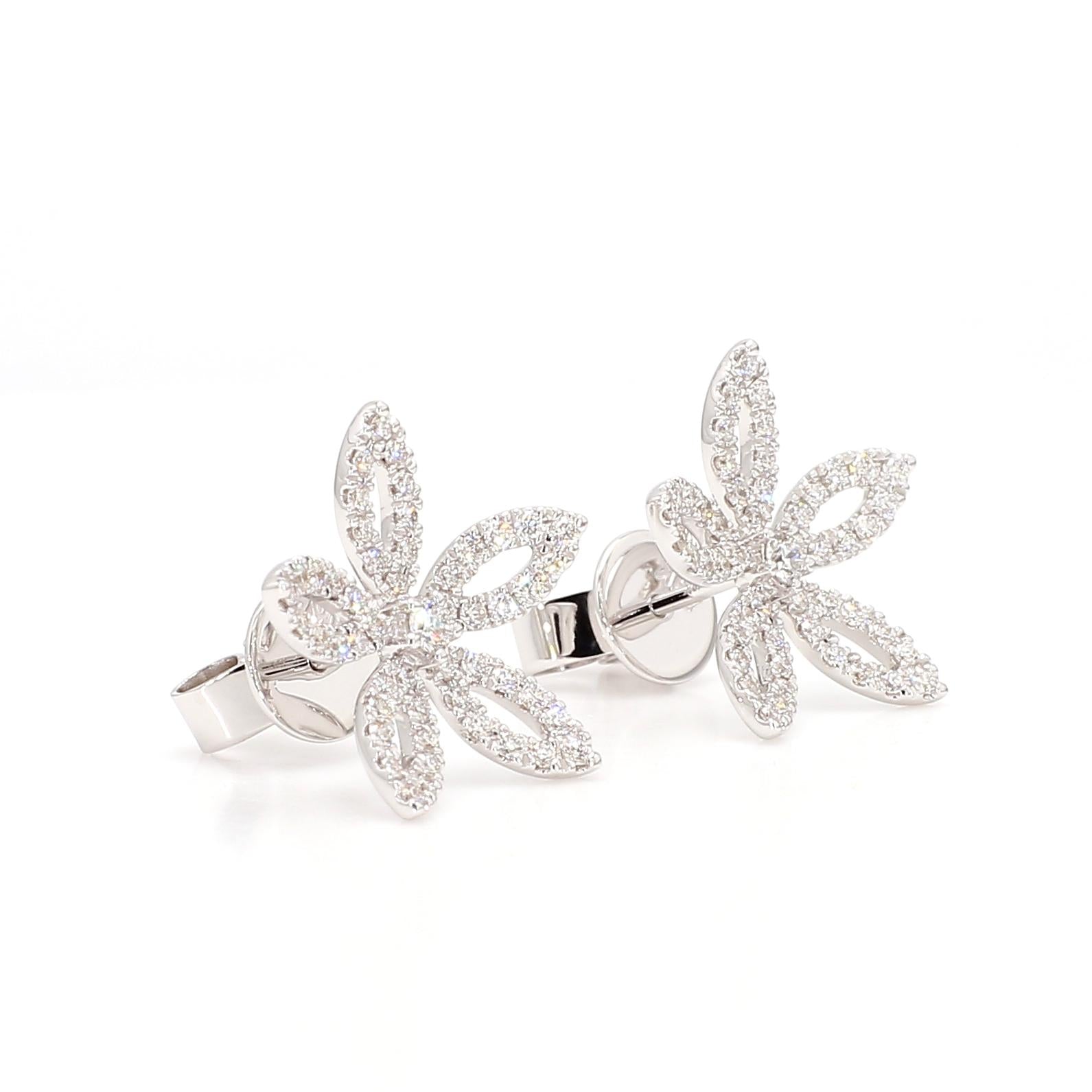 Natural White Round Diamond 0.56 Carat TW Gold Earrings