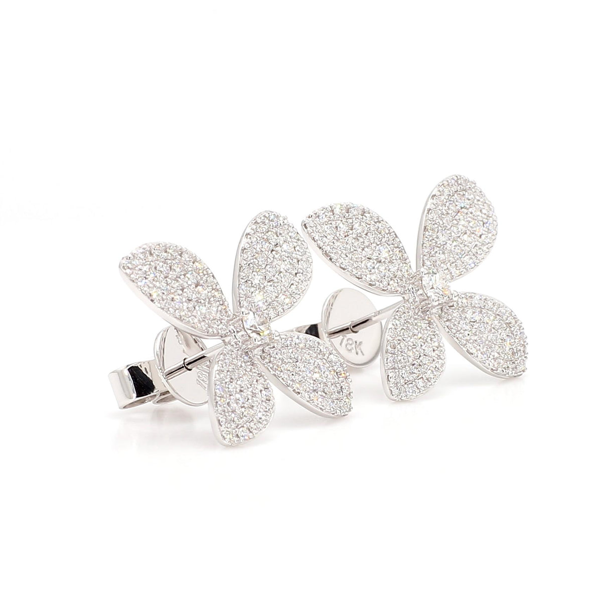 Natural White Round Diamond 0.98 Carat TW Gold Earrings