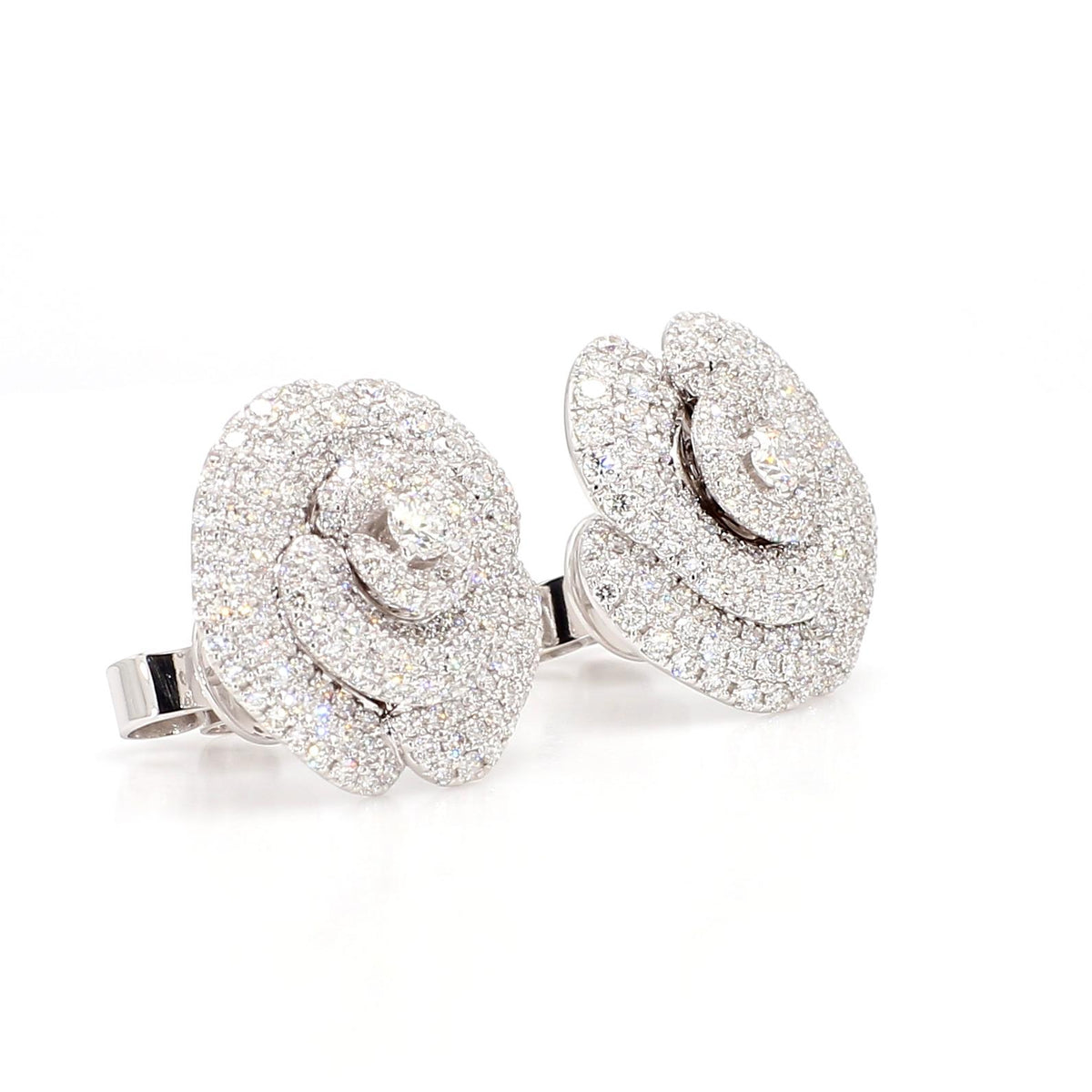 Natural White Round Diamond 1.55 Carat TW Gold Earrings