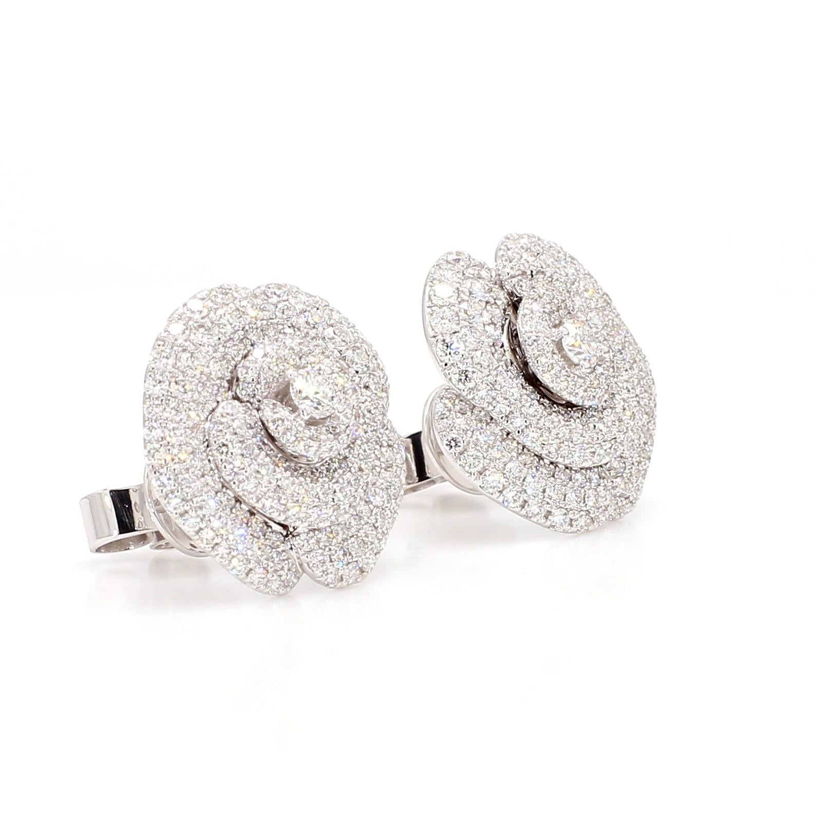 Natural White Round Diamond 1.55 Carat TW Gold Earrings