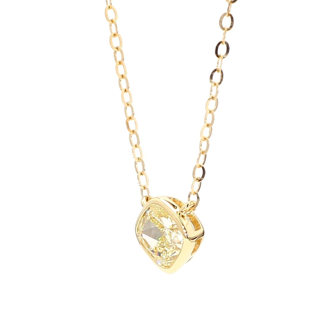 GIA Certified Natural Light Yellow Cushion Diamond 0.73 Carat TW Gold Necklace