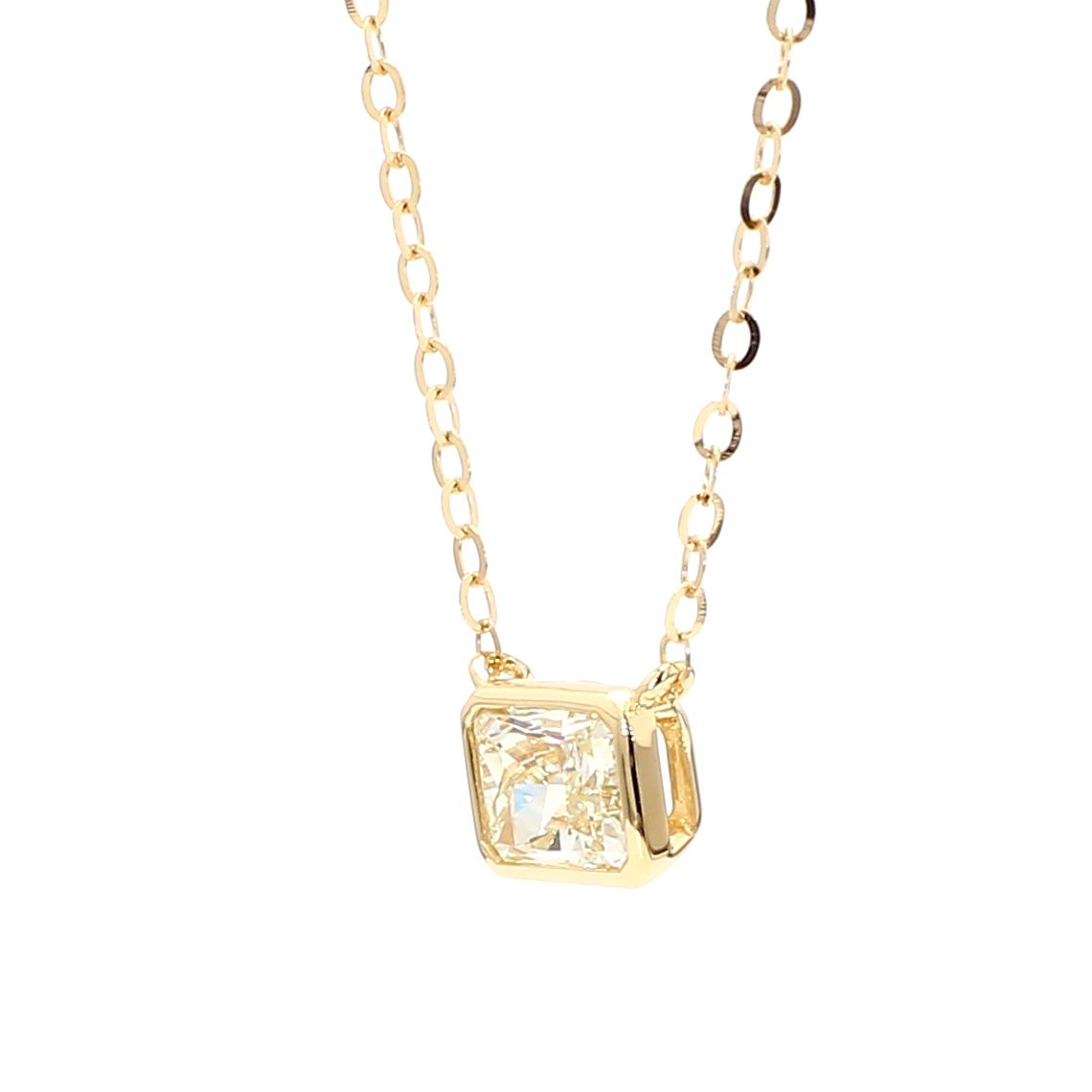 GIA Certified Natural Light Yellow Radiant Diamond 0.74 Carat TW Gold Necklace