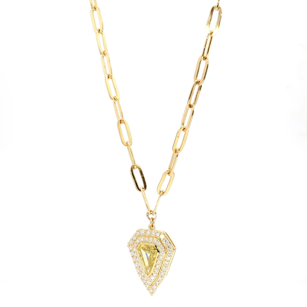 GIA Certified Fancy Deep Yellow Trillion Diamond 1.19 Carat TW Gold Necklace