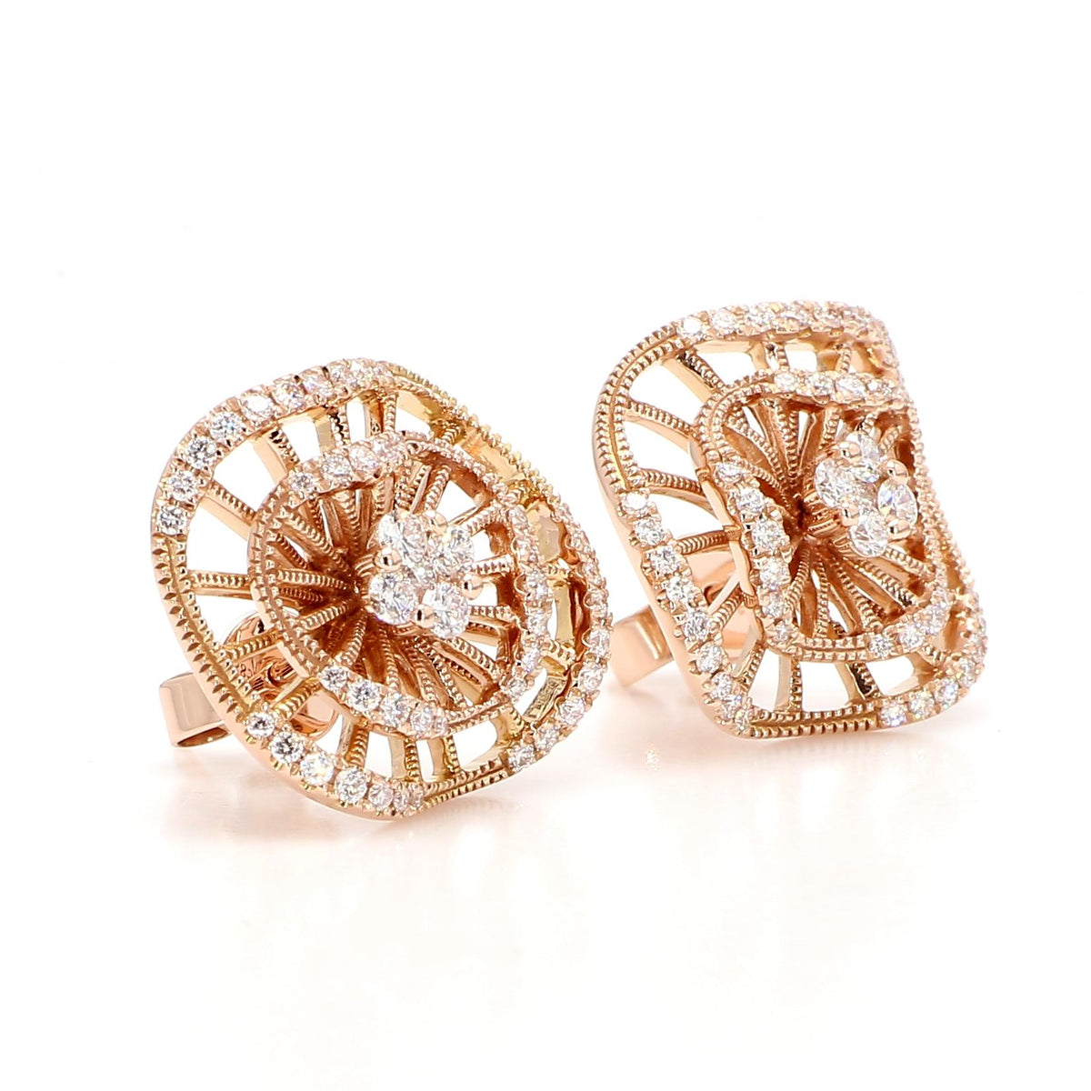 Natural White Round Diamond 0.61 Carat TW Gold Earrings