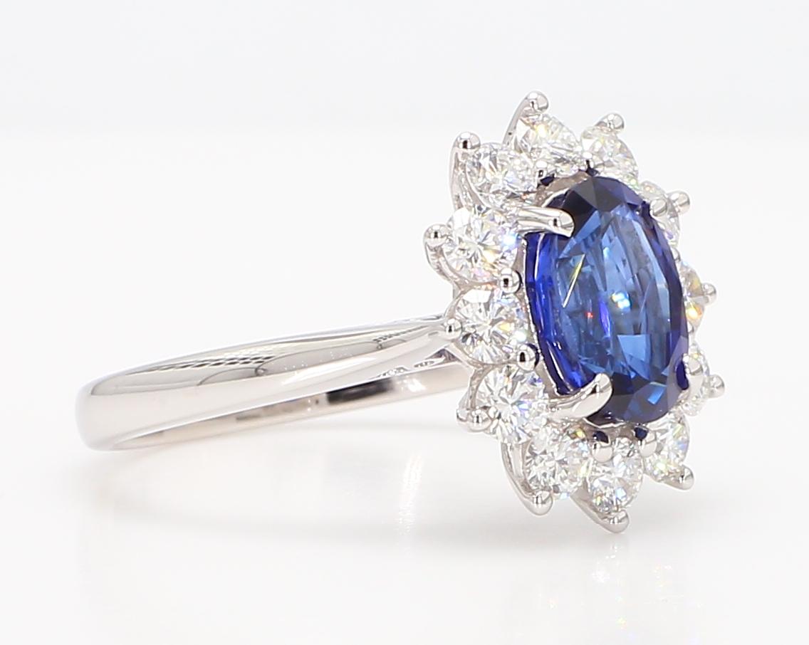 Natural Blue Oval Sapphire and White Diamond 2.88 Carat TW Gold Cocktail Ring