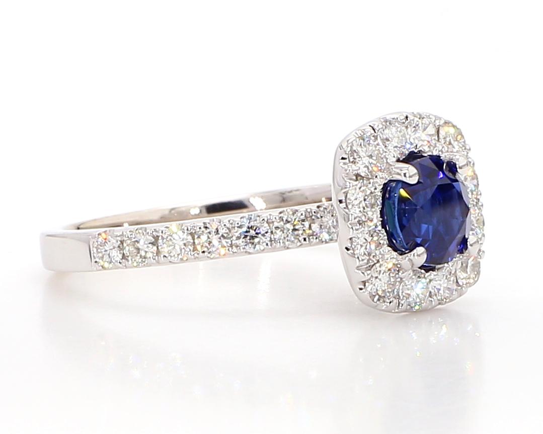 Natural Blue Round Sapphire and White Diamond 1.97 Carat TW Gold Cocktail Ring