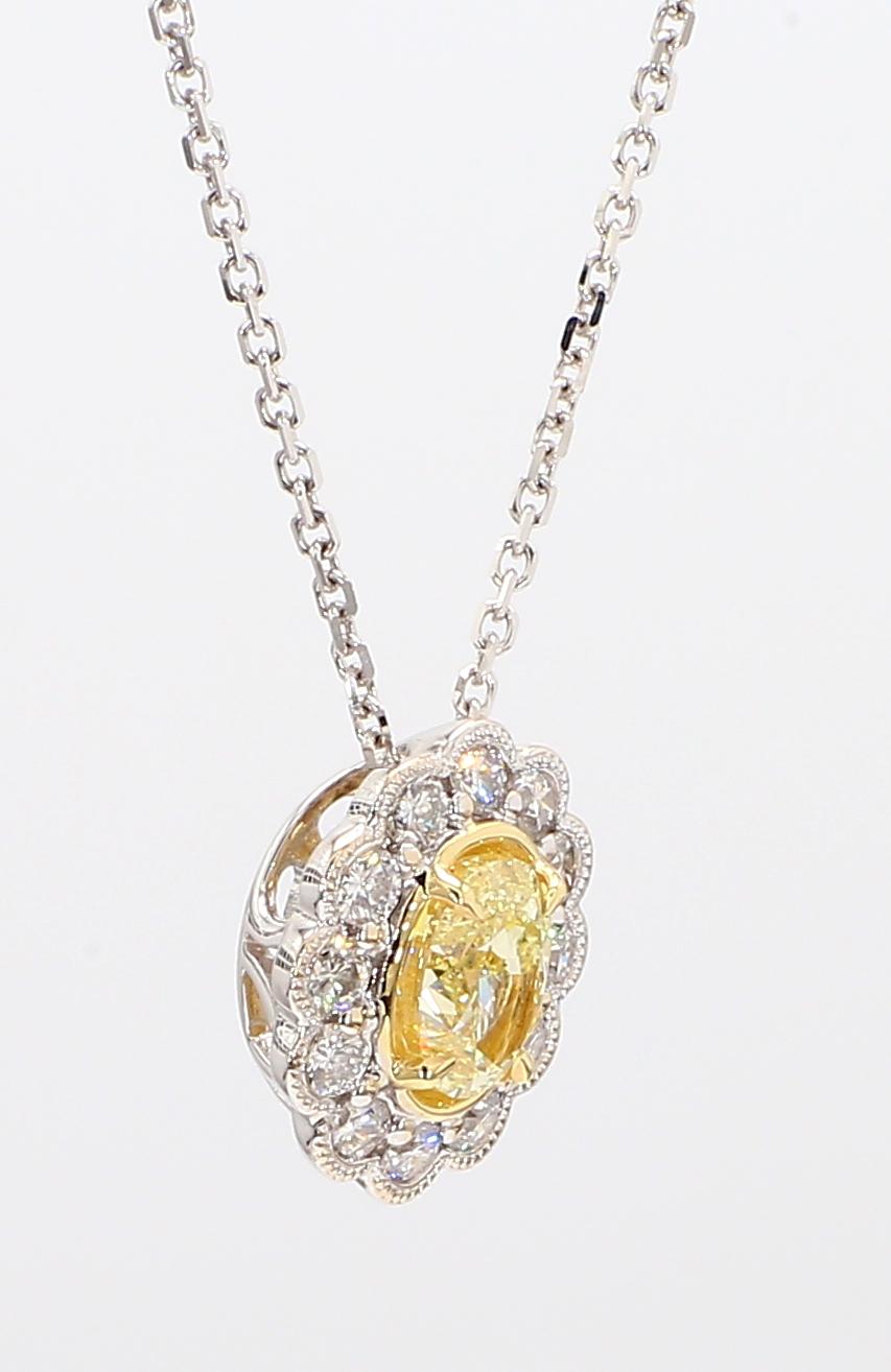 Natural Yellow Oval Diamond 1.07 Carat TW Gold Drop Pendant