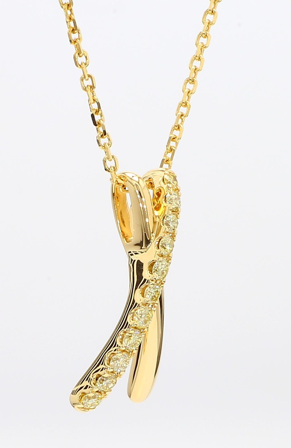 Natural Yellow Round Diamond .32 Carat TW Gold Drop Pendant