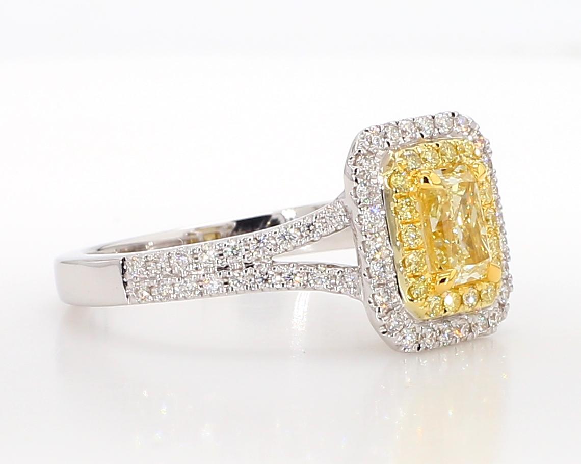 GIA Certified Natural Yellow Radiant Diamond 1.14 Carat TW Gold Cocktail Ring