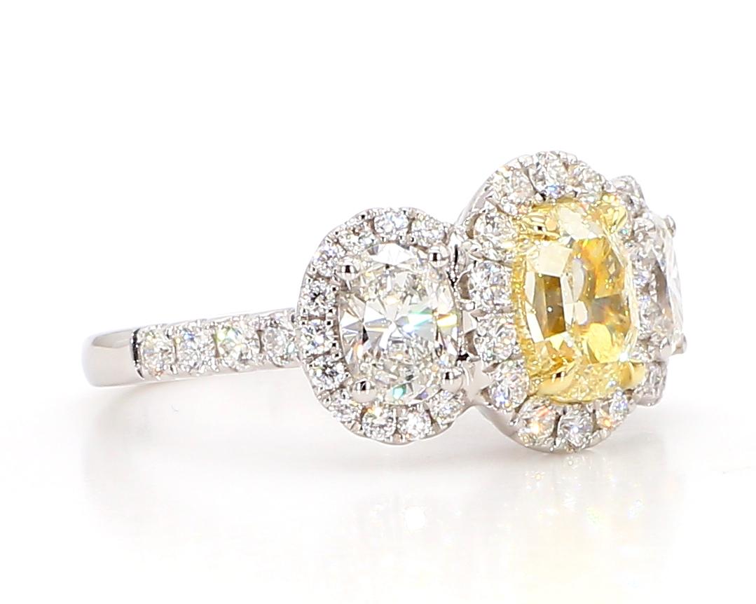 GIA Certified Natural Yellow Oval Diamond 3.20 Carat TW Plat Cocktail Ring